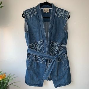 Sea NYC bleached patchwork denim vest size medium